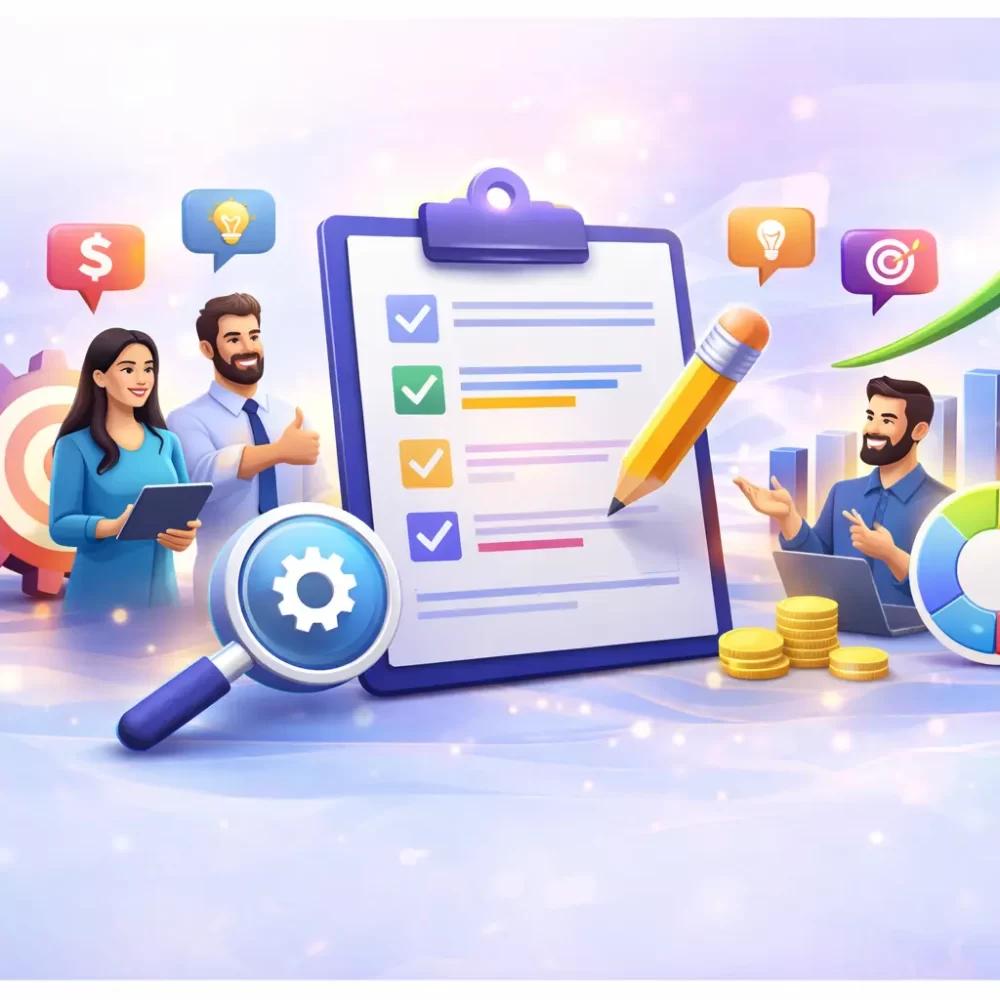 customized digital marketing solutions with team planning strategy checklist, business analytics and growth elements